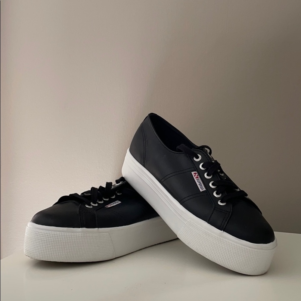 Leather superga platform sneakers
